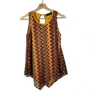 Elizabeth Yellow & Red Chevron Sleeveless Knit Tank Top M